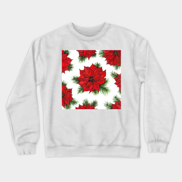 Poinsettia and fir branches pattern Crewneck Sweatshirt by katerinamk